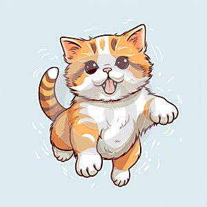 Adorable Ragamuffin Cat Jumping with Parachute in Cute Flat Design AI Generated
