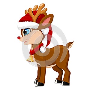 Adorable reindeer in santa's hat photo