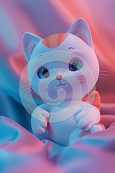Adorable Rendered Kitten with Big Eyes in Colorful Ambiance