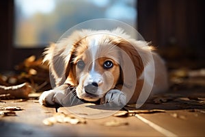 Adorable repose a cute dog finds rest on the ground