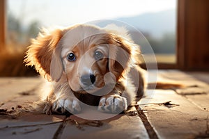 Adorable repose a cute dog finds rest on the ground