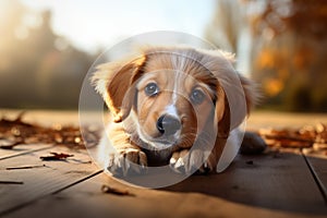 Adorable repose a cute dog finds rest on the ground