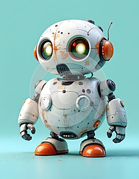 Adorable Retro Robot: Whimsical 3D Render with Distressed Paint photo