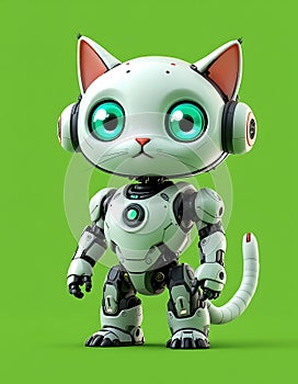 Adorable Robotic Cat: Futuristic, Whimsical Digital Art photo