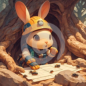 Adorable Safety Bunny: A Cute Rabbit Wearing a Tiny Hard Hat & Vest