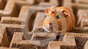 Adorable scene of a guinea pig navigating through a miniature maze