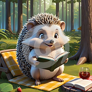 In this adorable scene, we see a cartoon hedgehog, who stands on two legs and has a cute smile on his face,