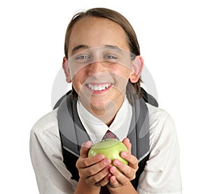 Adorable School Boy with Apple