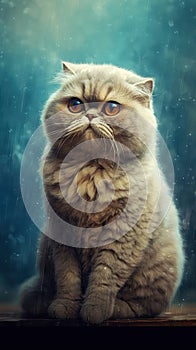 Adorable Scottish Fold Cat with Blue Eyes in Dark Beige and Sky-Blue Hurufiyya Algeapunk Style .