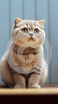 Adorable Scottish Fold Cat with Blue Eyes in Dark Beige and Sky-Blue Hurufiyya Algeapunk Style .