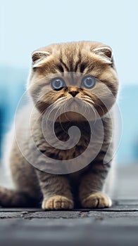 Adorable Scottish Fold Cat with Blue Eyes in Dark Beige and Sky-Blue Hurufiyya Algeapunk Style .