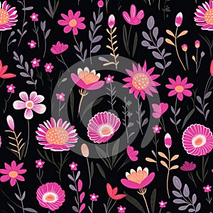 Adorable seamless floral pattern on the dark background