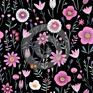 Adorable seamless floral pattern on the dark background