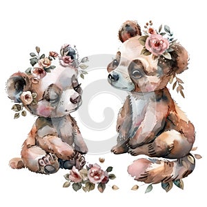 An adorable set of watercolors featuring a baby girl bear