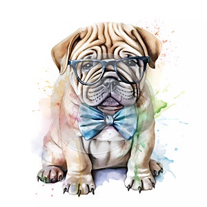 Adorable Shar Pei Puppy Wearing a Pastel Headband Bandana: A Watercolor Dream Come True AI Generated