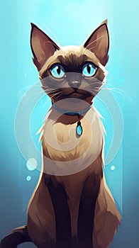 Adorable Siamese Cat with Blue Eyes in Dark Beige and Sky-Blue Hurufiyya Algeapunk Exaggera Style .