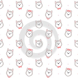 Adorable siberian husky seamless pattern background