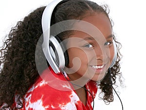 Adorable Six Year Old Girl Wearing Headphones