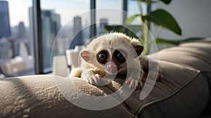 Adorable slow loris at home, exemplifying responsible animal and pet care.