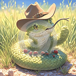Adorable Snake Cowboy Herds Cattle