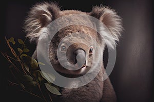 Adorable soft fury Australian grey gray koala bear portrait