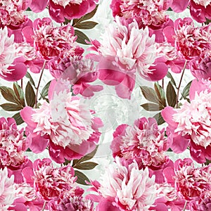 Adorable springtime seamless pattern with peonies