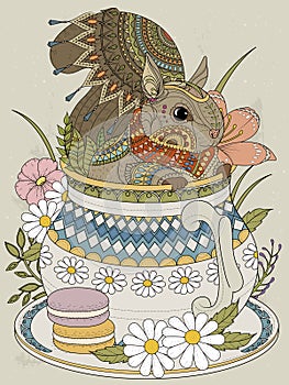 Adorable squirrel adult coloring page