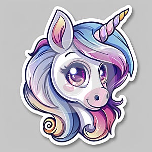 An adorable sticker of a cute unicorn in cartoon vector style illustration