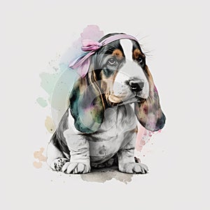 Lindo perro de caza muro en pijama rosa banda para el cabello generado 