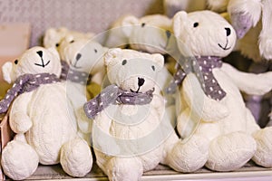 Adorable teddy bears in a toy store. Teddy bear is the best gift for couples
