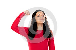 Adorable teenage girl with red sweater