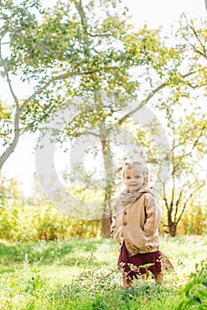 Adorable toddler girl portrait on beautiful autumn day
