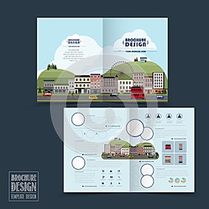 Adorable town scenery half-fold brochure template