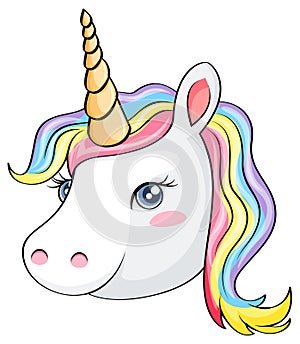 Adorable Unicorn Face with Rainbow Mane