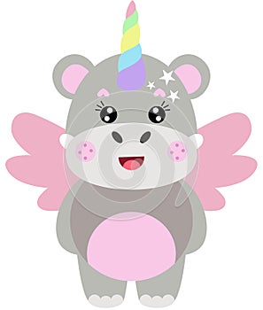 Adorable unicorn hippo with wings