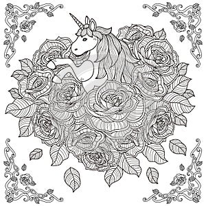 Adorable unicorn and roses background