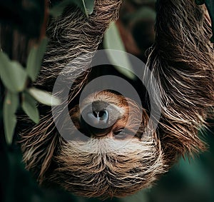 Adorable upside-down sloth