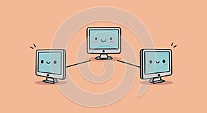 Cute Cartoon Computer Network Connection Illustration