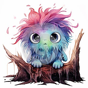 Adorable watercolor baby monster with big eyes