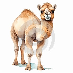 Adorable Watercolor Illustration Of A Happy Camel On White Background