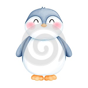 Adorable watercolor penguin illustration. Charming winter penguin clipart