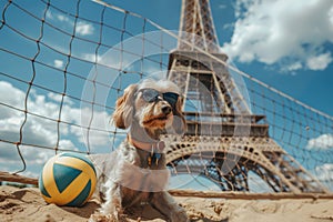 Adorable Weinerman Dog Playing Beach Volleyball