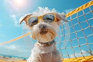 Adorable Weinerman Dog Playing Beach Volleyball