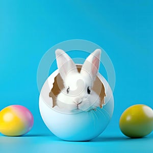 Adorable White Bunny Peeking from a Pastel Easter Egg
