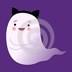 Adorable White Ghost, Cute Halloween Spooky Character Vector Illustrati