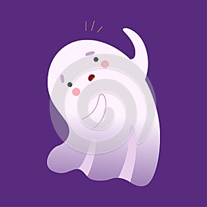Adorable White Ghost, Cute Halloween Spooky Character Vector Illustration
