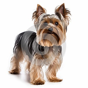 Adorable Yorkshire Terrier Dog On White Background - Full Body