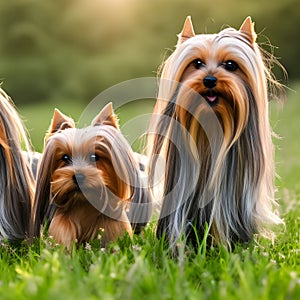 Adorable Yorkshire Terrier green meadow