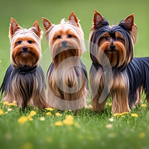 Adorable Yorkshire Terrier green meadow