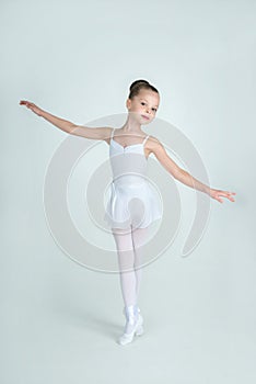 Adorable young ballerina poses on camera